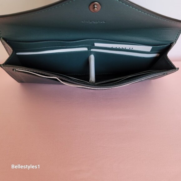 COACH Wyn Envelope Crossgrain Leather Wallet- Forest color - Picture 13 of 16